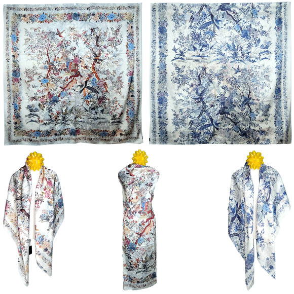 NWT Double Sided Silk Scarf 53"x53" Large Square Shawl Wrap XiangYunSha 36291 - Picture 1 of 10